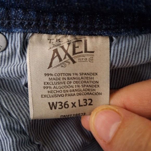 TK Axel Slim Boot Cut Jeans Mens Dark Blue Wash Tag 36x32 Measured 36 X 30 - Picture 8 of 8